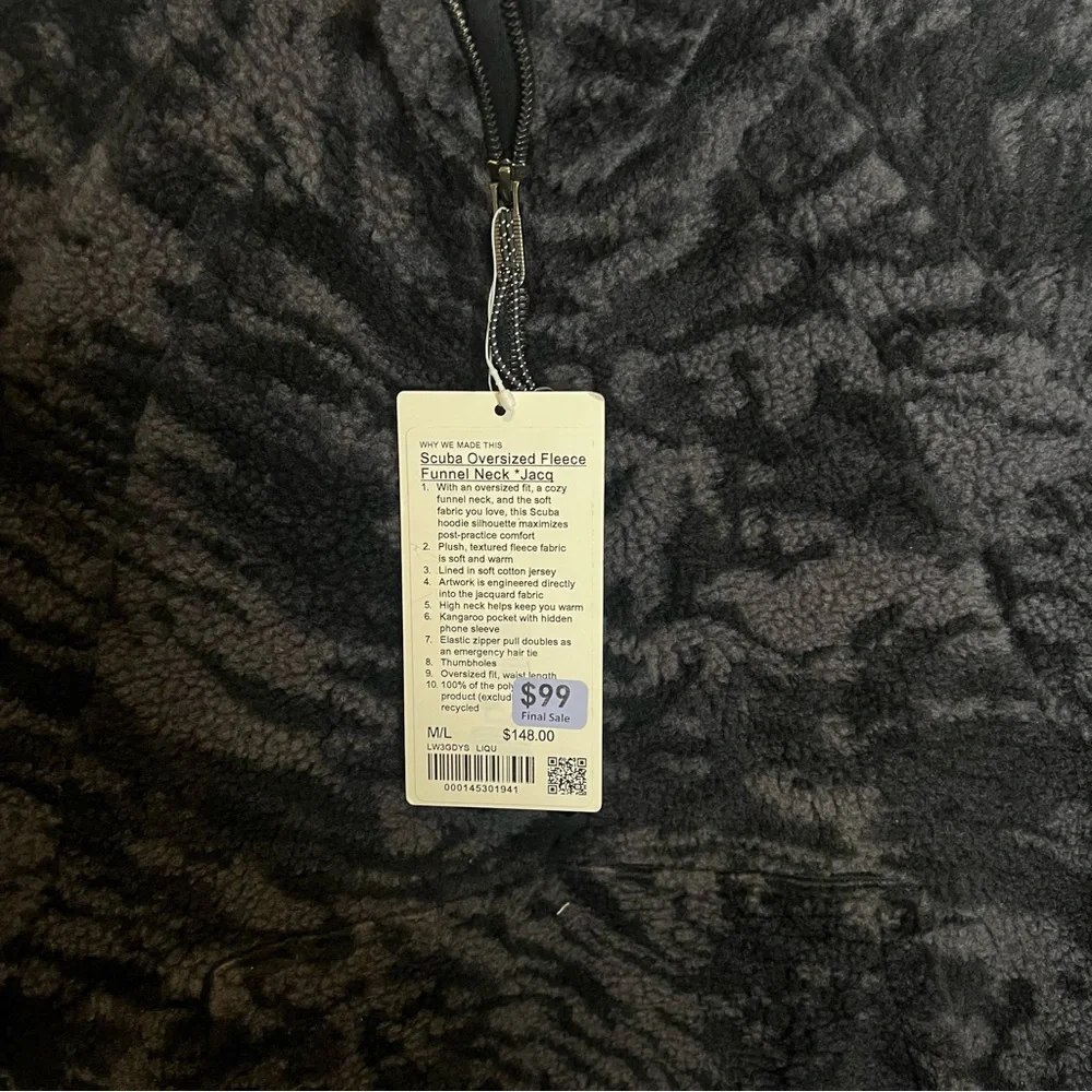 NWT Lululemon Scuba Oversized Fleece Funnel Neck Jacquard Black M/L